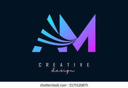 Creative colorful letter AM A m logo with leading lines and road concept design. Letters with geometric design. Vector Illustration with letter and creative cuts and lines.