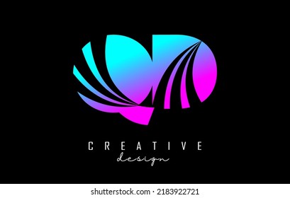 Creative colorful letter QD q d logo with leading lines and road concept design. Letters with geometric design. Vector Illustration with letter and creative cuts.