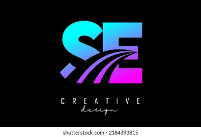 Creative colorful letter SE s e logo with leading lines and road concept design. Letters with geometric design. Vector Illustration with letter and creative cuts.