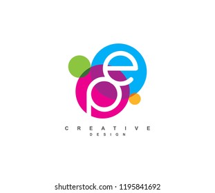 Creative colorful linked circles style letter EP Logo
