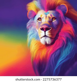  creative colorful lion king head on pop art style with soft mane and color background