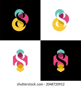 Creative Colorful Logo Number Eight, Template Colorful Logo Eight Circular, Template Colorful Logo Eight Hexagon