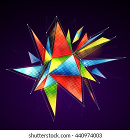 Forma geométrica creativa colorida y de baja polilla con puntos de conexión y líneas.
