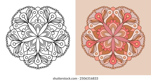 Creative colorful mandala, simple outline design perfect for relaxing coloring book, stickers, patterns, yoga, planners, calendars. Bohemian mandala design