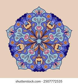 Creative colorful mandala, simple outline design perfect for relaxing coloring book, stickers, patterns, yoga, planners, calendars. Bohemian mandala design