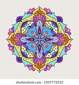 Creative colorful mandala, simple outline design perfect for relaxing coloring book, stickers, patterns, yoga, planners, calendars. Bohemian mandala design