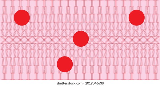 Creative colorful minimalist contemporary art illustration, wall decoration, postcards, album, brochure cover design. Playful composition of abstract shapes and curves. Pink and red colored print.