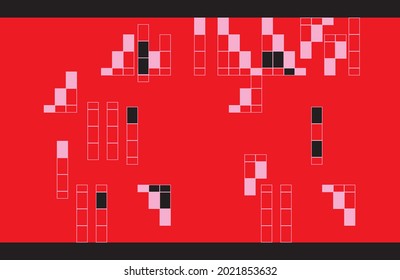 Creative colorful minimalist contemporary art illustration, wall decoration, postcards, album, brochure cover design. Playful composition of abstract shapes and curves. Pink and red colored print.