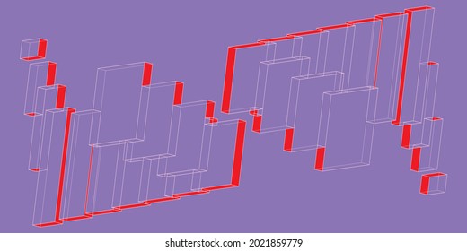 Creative colorful minimalist contemporary art illustration, wall decoration, postcards, album, brochure cover design. Playful composition of abstract shapes and curves. Pink, red, purple colored print