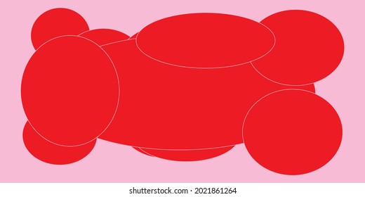 Creative colorful minimalist contemporary art illustration, wall decoration, postcards, album, brochure cover design. Playful composition of abstract shapes and curves. Pink and red colored print.