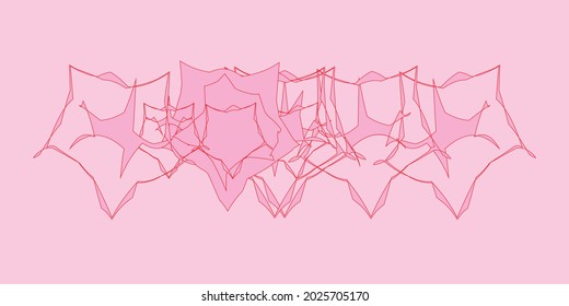 Creative colorful minimalist contemporary art illustration, wall decoration, postcards, album, brochure cover design. Playful composition of abstract shapes and curves. Pink and red colored print.