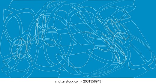 Creative colorful minimalist contemporary art illustration, wall decoration, postcards, album, brochure cover design. Playful composition of abstract shapes and curves. Blue and white colored print.