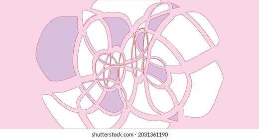 Creative colorful minimalist contemporary art illustration, wall decoration, postcards, album, brochure cover design. Playful composition of abstract shapes and curves. Pink purple red white print.