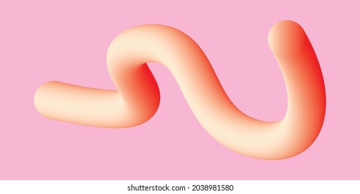 Creative colorful minimalist contemporary art illustration, wall decoration, postcard, album, brochure cover design. Playful composition of abstract blurry worm shape. Sweet pink red colored print.