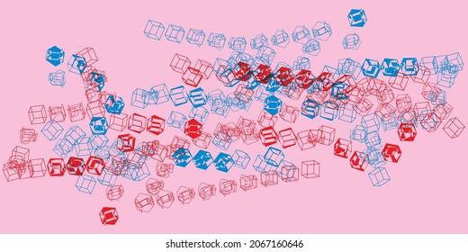 Creative colorful minimalist contemporary art illustration, wall decoration, postcards, album, brochure cover design. Playful composition of abstract shapes and curves. Red blue pink colored print.