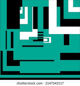 Creative colorful minimalist contemporary art illustration, wall decoration, postcards, album, brochure cover design. Playful composition of abstract shapes and curves. Teal black white colored print.