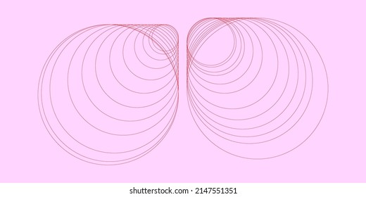 Creative colorful minimalist contemporary art illustration, wall decoration, postcards, album, brochure cover design. Playful composition of abstract shapes and curves. Pink and red colored print.
