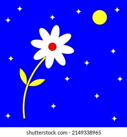 Creative colorful minimalist contemporary art illustration, wall decoration, postcard, album, brochure cover design. Playful composition of flower round shapes. Blue yellow white red coloured print.