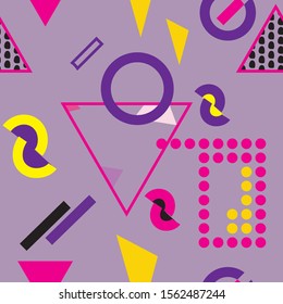 Creative colorful modern hipster pattern texture with different shapes. Purple background vector illustration.