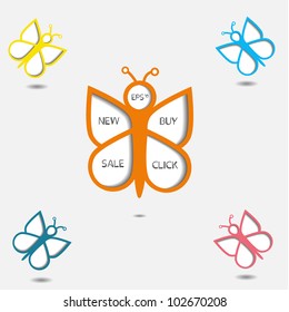 Creative colorful modern vector web design with 3d butterfly set