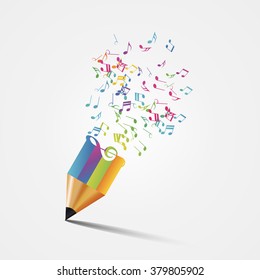 Creative colorful music pencil. Writing concept. Vector illustration