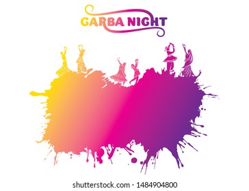 creative colorful navratri festival, couple playing garba or dandiya dance poster design