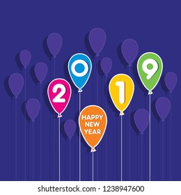 creative colorful new year 2019 greeting card design by balloon