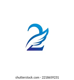
diseño creativo colorido de la plantilla del logotipo número 2 con alas de plumas vectorial símbolo de logotipo moderno. logotipo del ala. símbolo de libertad. icono de vuelo. adecuado para compañías aéreas y similares con el número 2