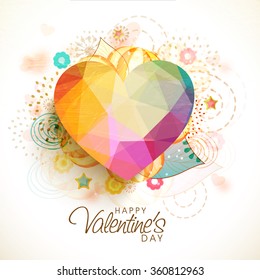 Creative colorful origami heart on abstract background for Happy Valentine's Day celebration.