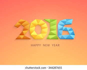 Creative colorful origami text 2016 on shiny background for Happy New Year celebration.