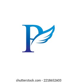 
diseño creativo colorido de la plantilla del logotipo P con vector de alas de plumas. símbolo de logotipo moderno. logotipo del ala. símbolo de libertad. icono de vuelo. adecuado para compañías aéreas y similares con las iniciales P