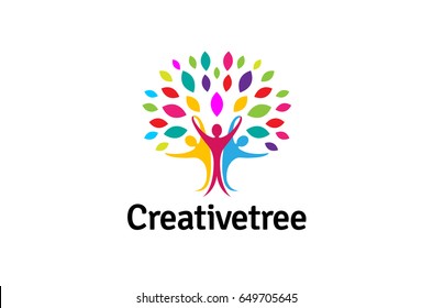 Creative Colorful People Tree Logo Design Illustration