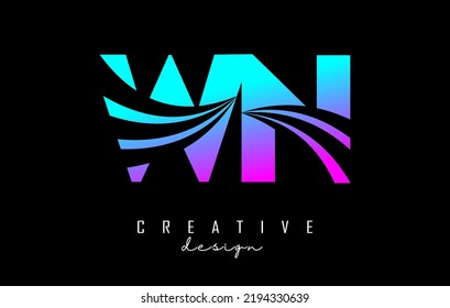 Creative colorful pink and blue letter WN w n logo with leading lines and road concept design. Letters with geometric design. Vector Illustration with letter and creative cuts.