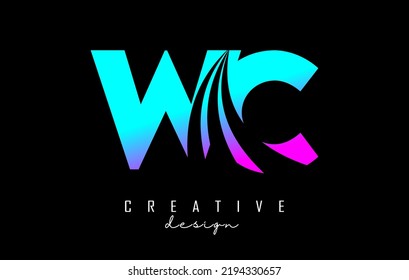 Creative colorful pink and blue letter WC w c logo with leading lines and road concept design. Letters with geometric design. Vector Illustration with letter and creative cuts.