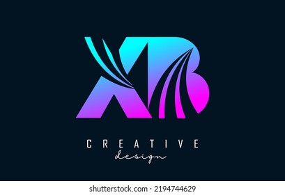 Creative colorful pink and blue letter XB x b logo with leading lines and road concept design. Letters with geometric design. Vector Illustration with letter and creative cuts.