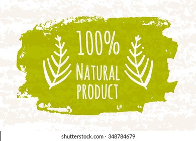 Creative colorful poster prozentuale 100 green products for the health of the whole family no chemical additives isolated on white background with old paper texture. Vector illustration