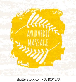 Creative colorful poster for the Studio Ayurvedic massage involved in the relaxation and restoration of health isolated on white background with old paper texture. Vector illustration