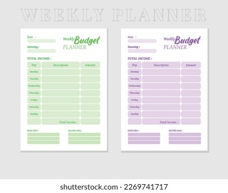Creative And Colorful Printable Budget Planner Template Design. Set Of Financial Goals planner For Your Modern Company.