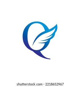 
creative colorful Q logo template design with feather wings vector. modern logotype symbol. wing logo. symbol of freedom. flying icon. suitable for airlines and the like with the initials Q