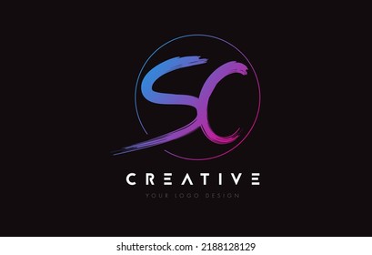 Creative Colorful SC Brush Letter Logo Design. Artistic Handwritten Brush Letters Logo Concept Vector. 