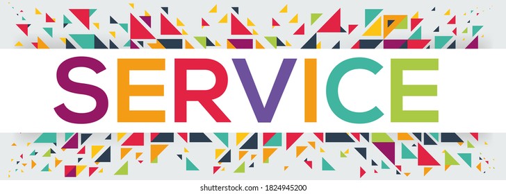 kreatives bunter (Service-)Textdesign, in englischer Sprache geschrieben, Vektorgrafik.