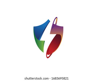 Creative Colorful Shield  Thunder Logo Design Vector Illustration