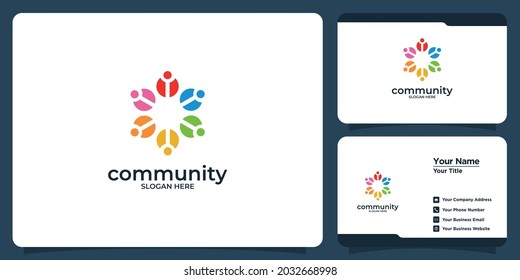 Creative colorful social group logo set and business card