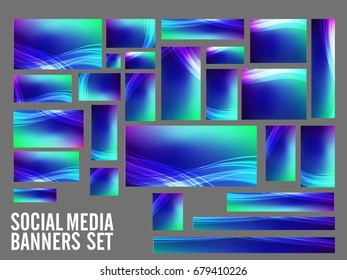 Creative colorful Social Media Post, Header or Banners with flowing abstract waves design.