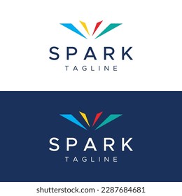 Creative colorful spark logo design in modern style. Logotype for business, brand, celebration, fireworks, stars.