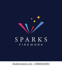 Creative colorful spark logo design in modern style. Logotype for business, brand, celebration, fireworks, stars.