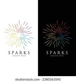 Diseño creativo y colorido del logo de la chispa en un estilo moderno. Logotipo para negocios, marca, celebración, fuegos artificiales, estrellas.