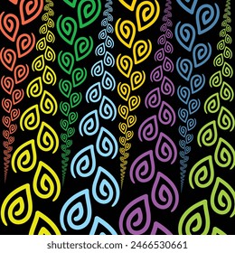 creative colorful spiral leaves pattern vector graphic illustration isolated on black background