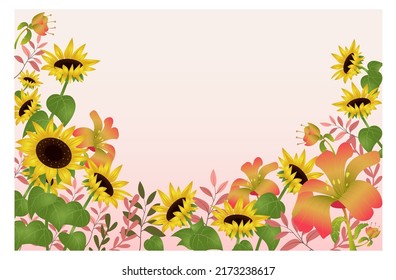 Creative colorful spring background template with Sun flowers and leaves