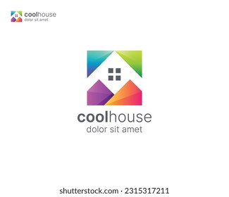 Logo de una casa cuadrada de colores creativos